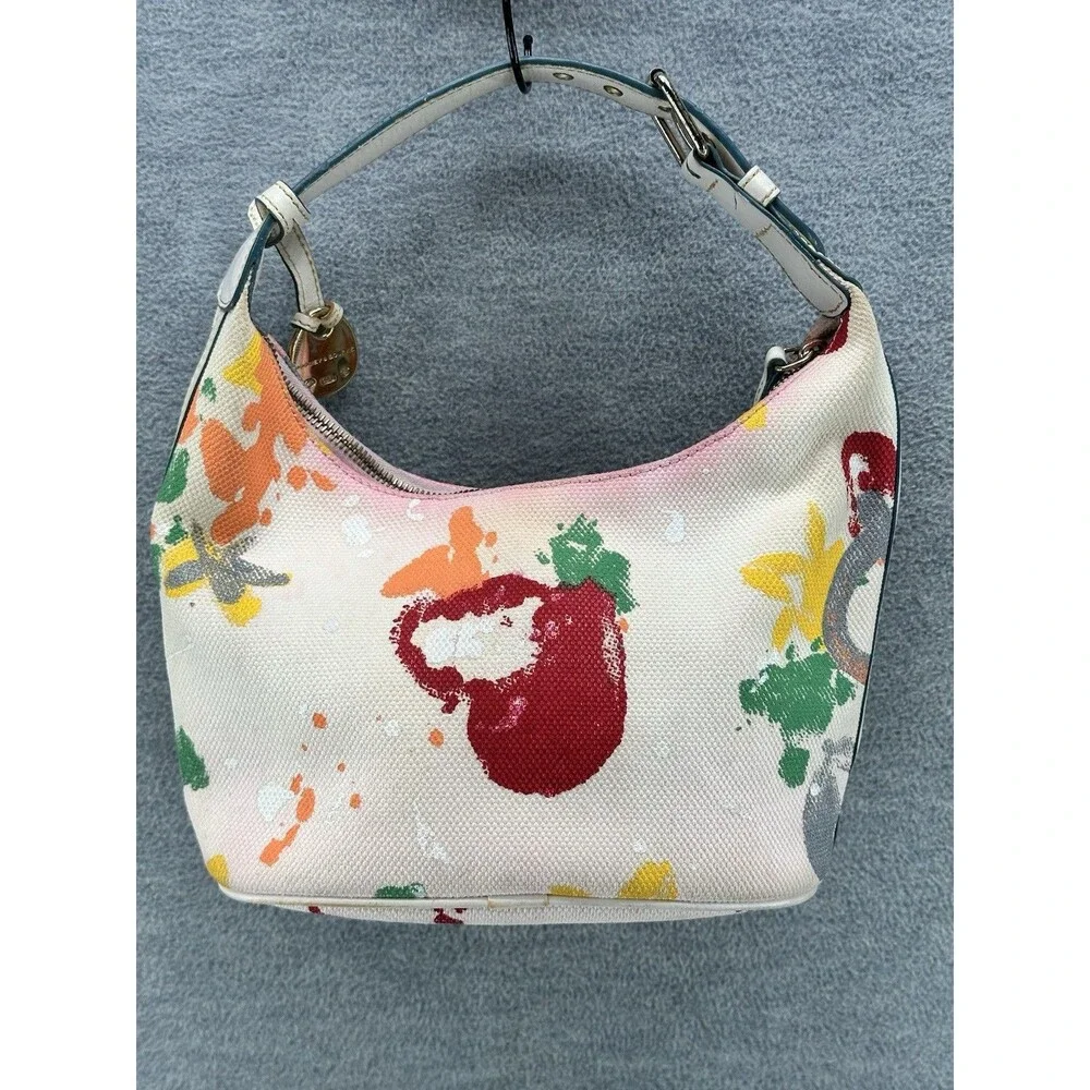 DOONEY & BOURKE White w/ Graffiti Paint Mini Hobo Purse PU4